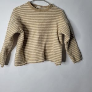 Maran Unkown People Wool Blend Cream Tan Striped Boxy Sweater Size XS